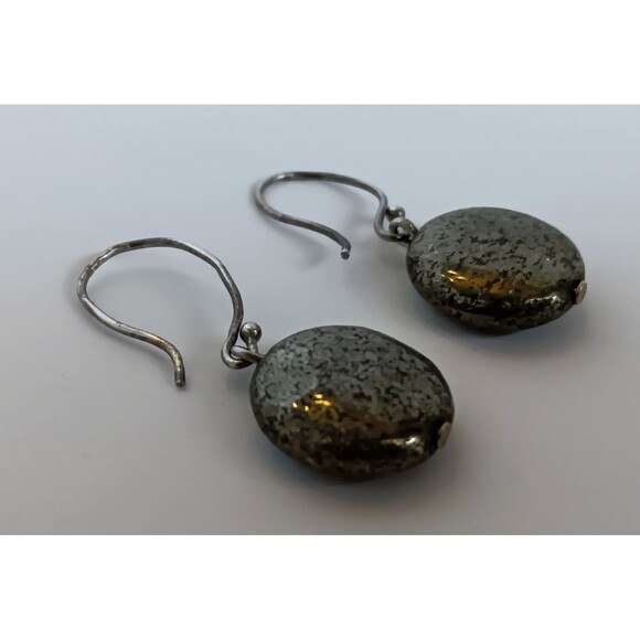 Vintage Sterling Silver 925 Natural Pyrite Round Drop/Dangle Earrings 1.25 in - Picture 6 of 10